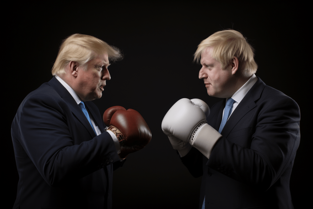 Trump and Johnson imagined by Brian Goldie and created by Ai