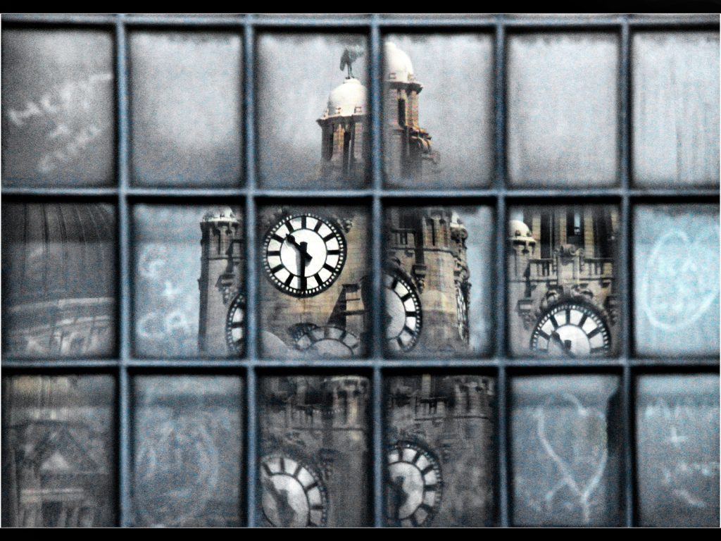 Framed digital winner: "Liver Building in Window Frames" by Seamus Whelan
